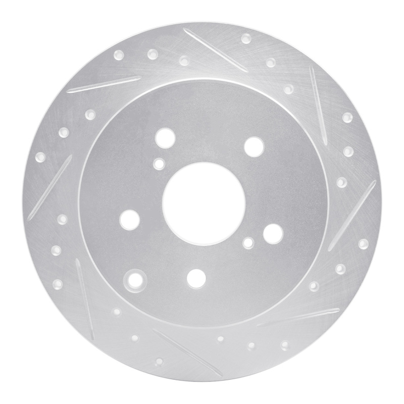 Toyota Prius V Brake Rotor (1) - Rear Right - R1 Concepts - Drilled & Slotted - Silver - `12-`20